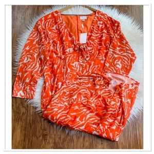 Pretty Lavish Rosslyn Tied Long Sleeve Dress Curvy Zebra Orange Size 18 New
